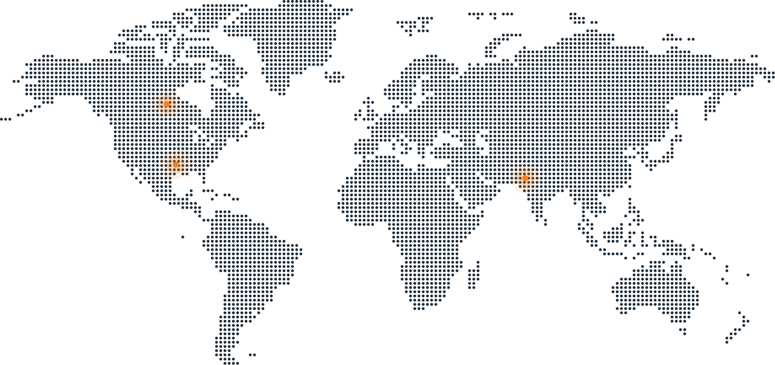 Map of KBA Systems innovation hubs in India, the United States, and Canada