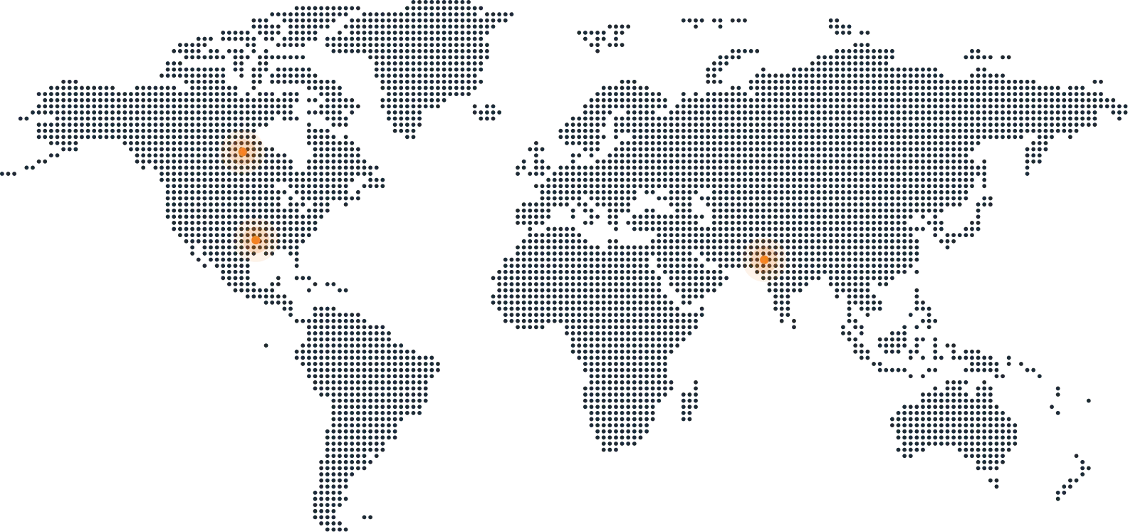 Map of KBA Systems innovation hubs in India, the United States, and Canada